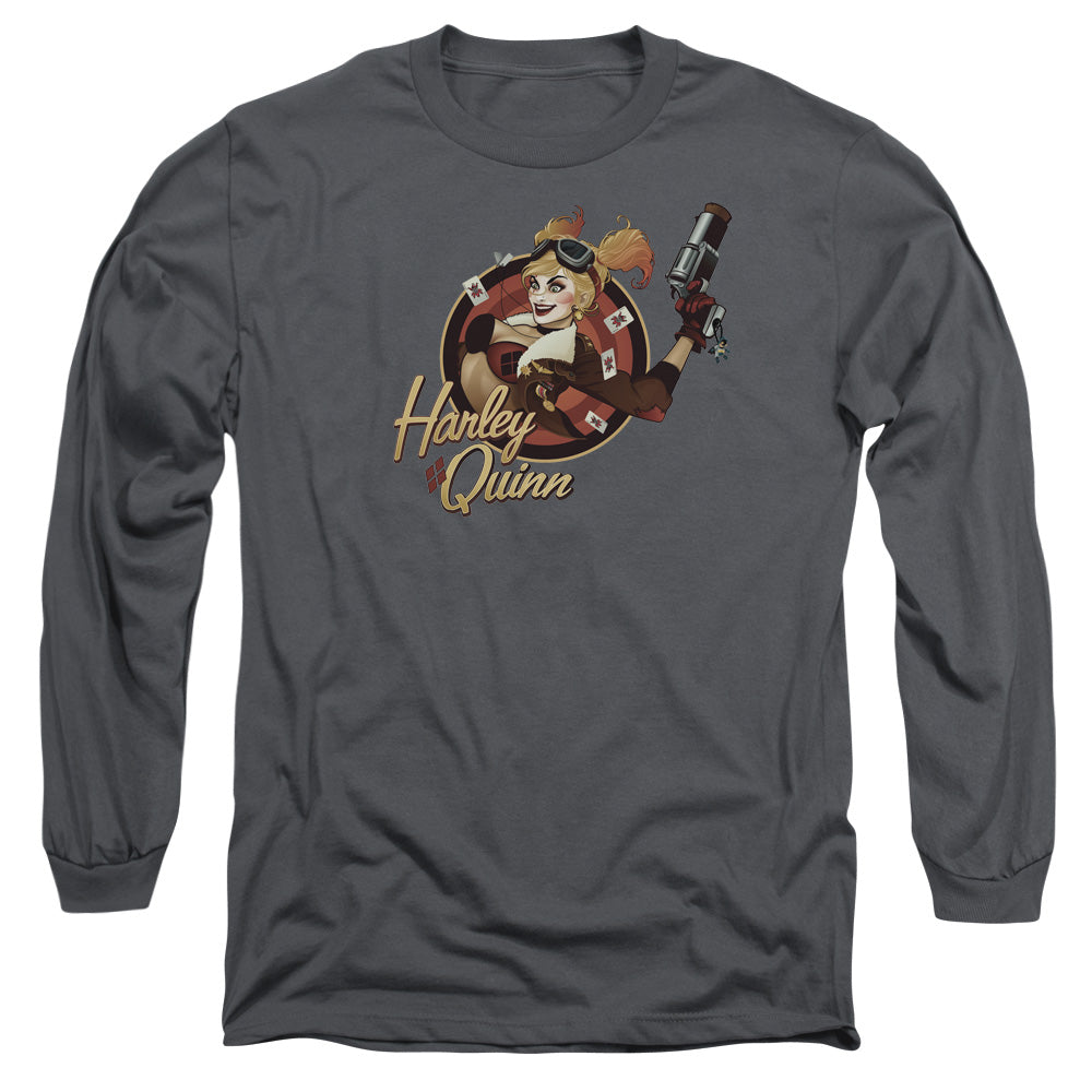 Justice League Harley Bomber Mens Long Sleeve Shirt Charcoal
