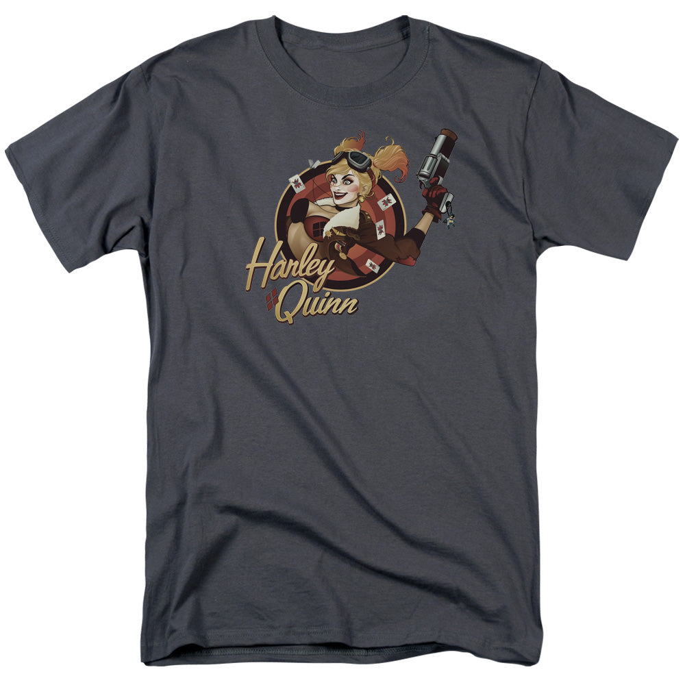 Justice League Harley Bomber Mens T Shirt Charcoal
