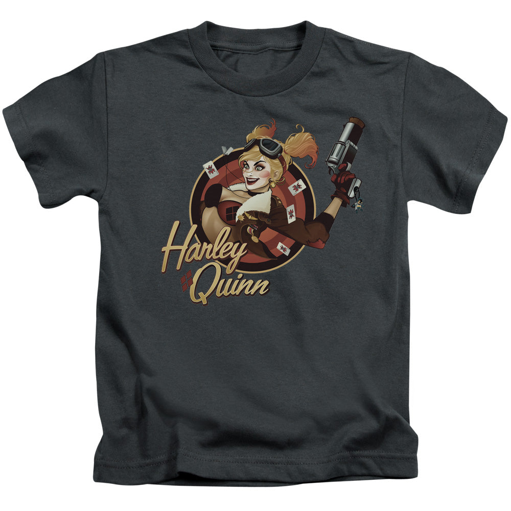 Justice League Harley Bomber Juvenile Kids Youth T Shirt Charcoal