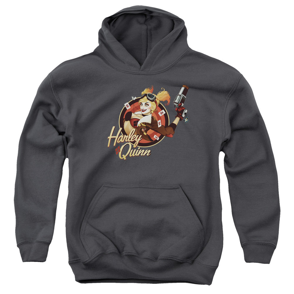 Justice League Harley Bomber Kids Youth Hoodie Charcoal