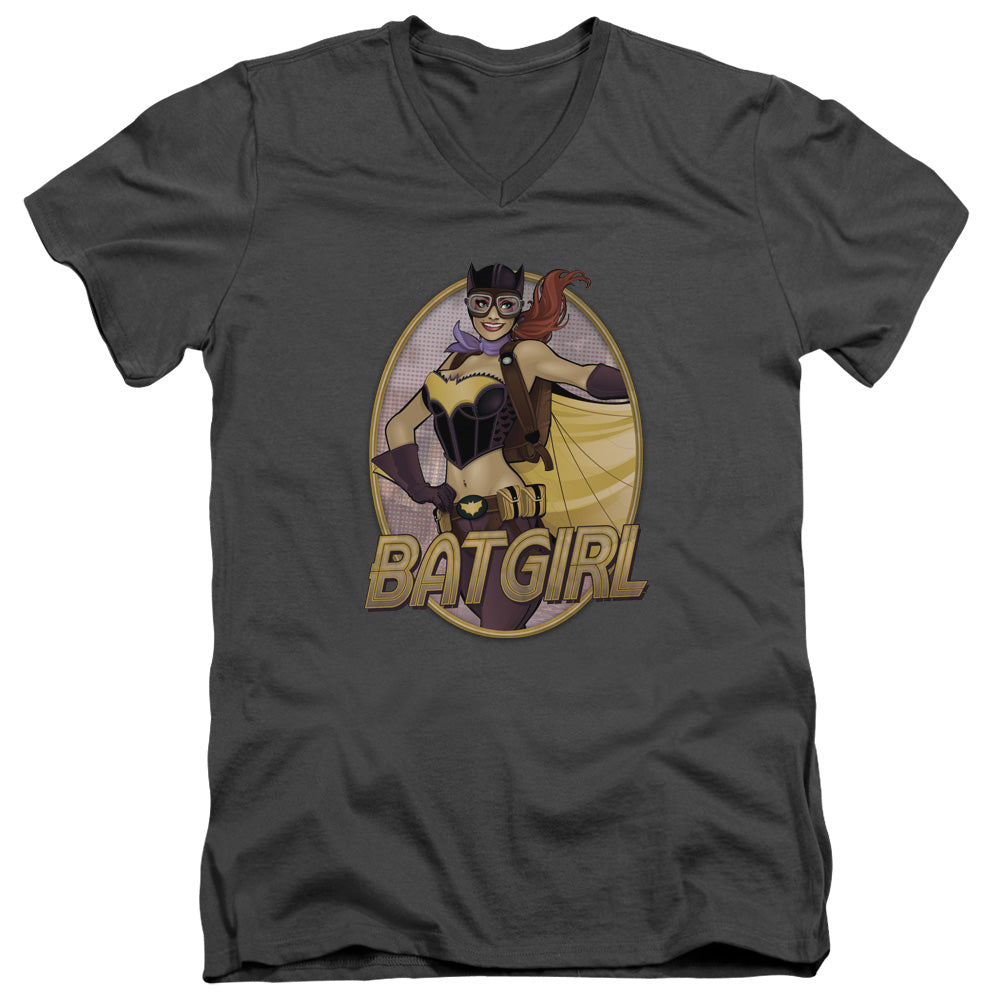 Justice League Batgirl Bombshell Mens Slim Fit V-Neck T Shirt Charcoal
