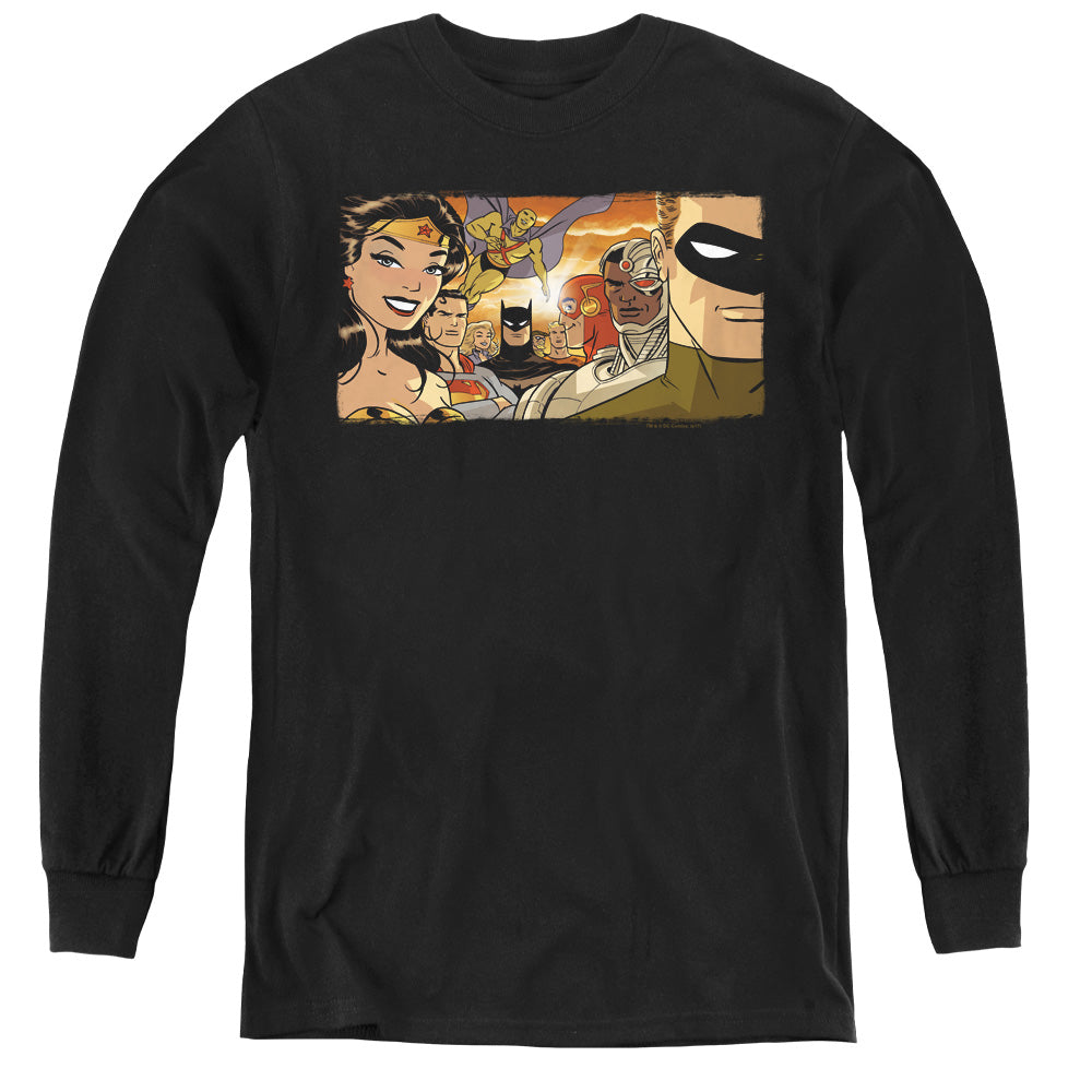 Justice League Cinematic League Long Sleeve Kids Youth T Shirt Black