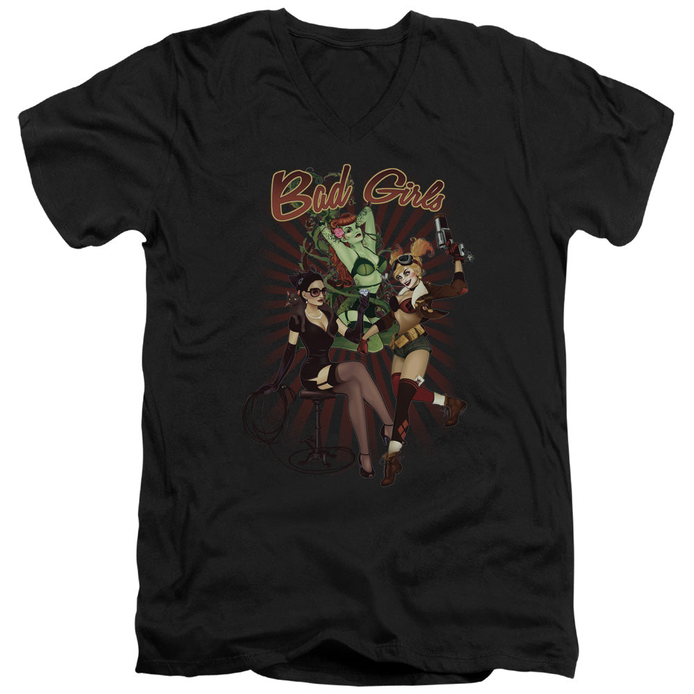 Justice League Bad Girls Mens Slim Fit V-Neck T Shirt Black