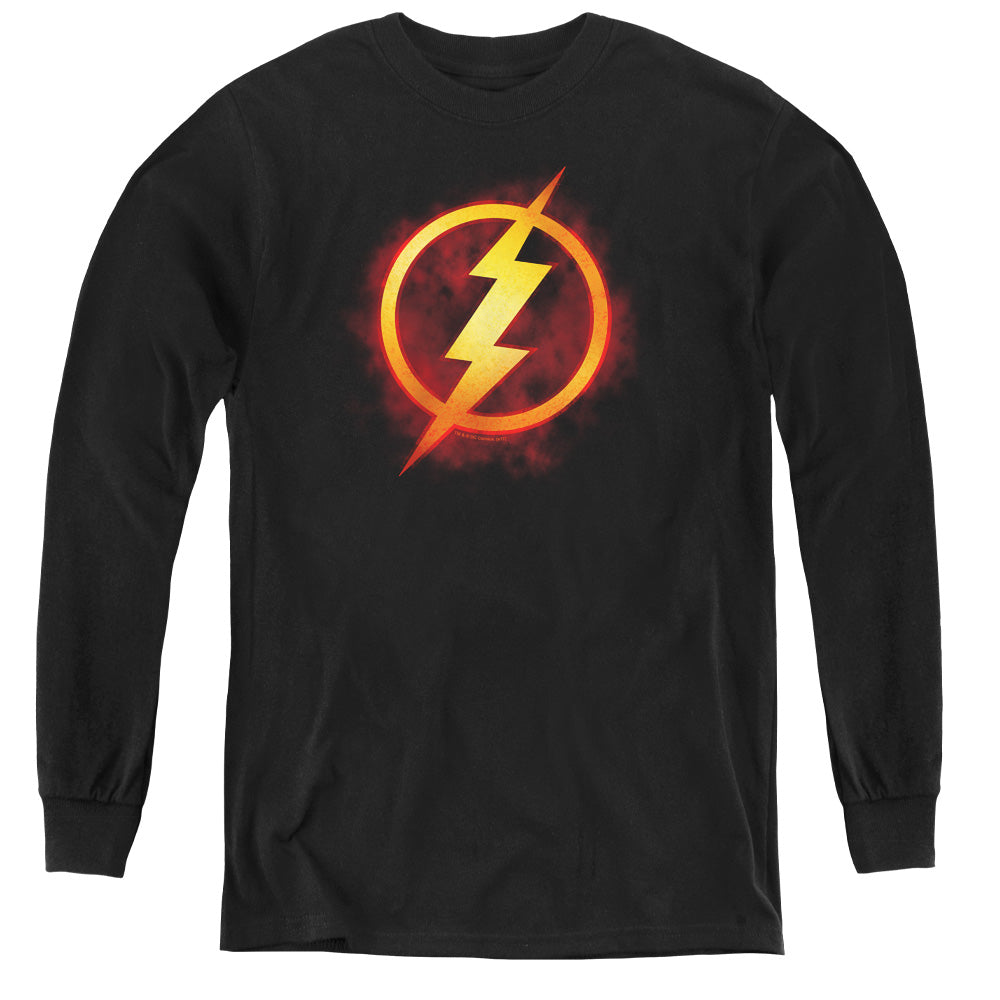 Justice League Flash Title Long Sleeve Kids Youth T Shirt Black