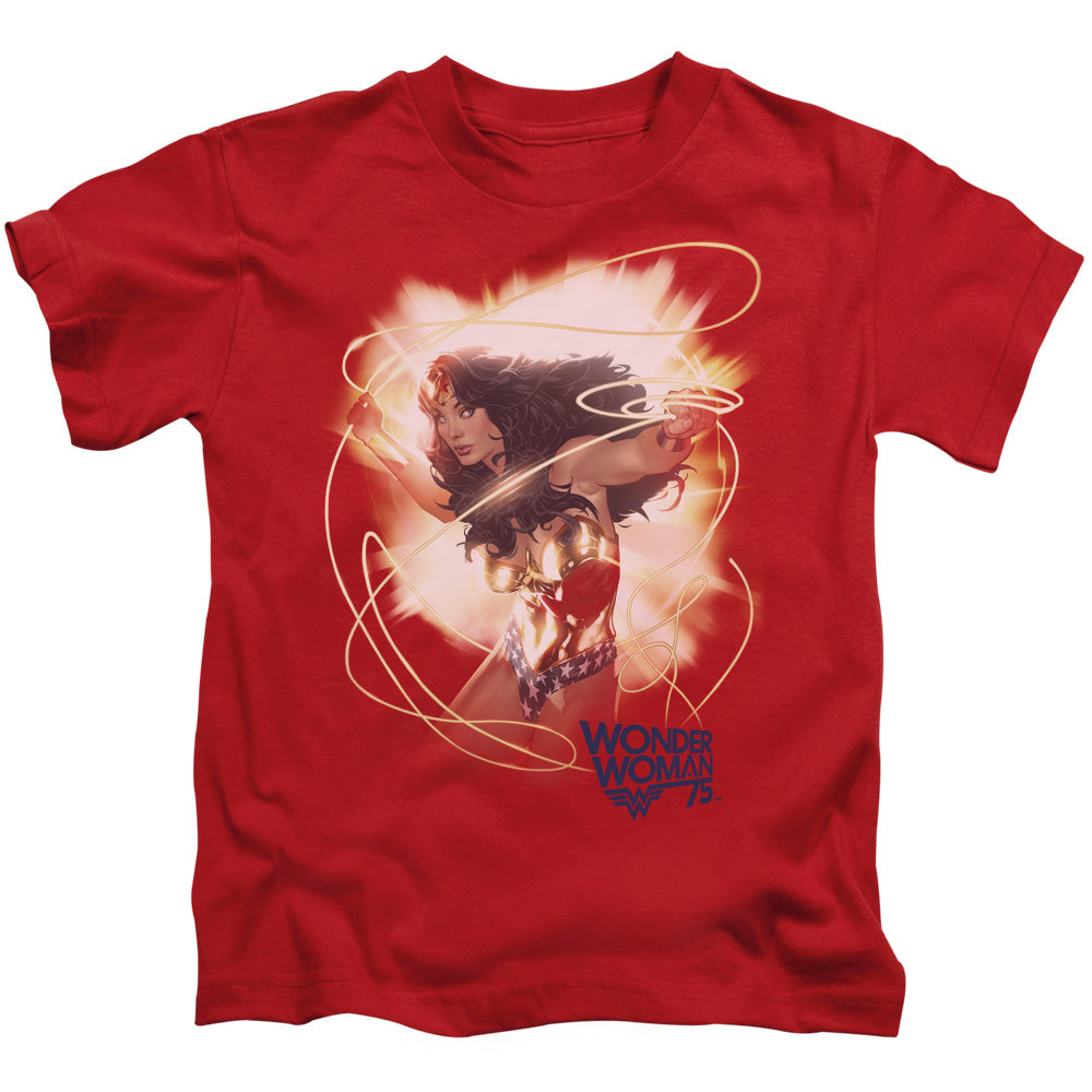 Wonder Woman 75th Burst Juvenile Kids Youth T Shirt Red