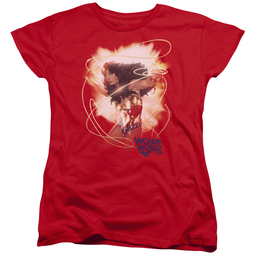 Wonder Woman 75th Burst Womens T Shirt Red
