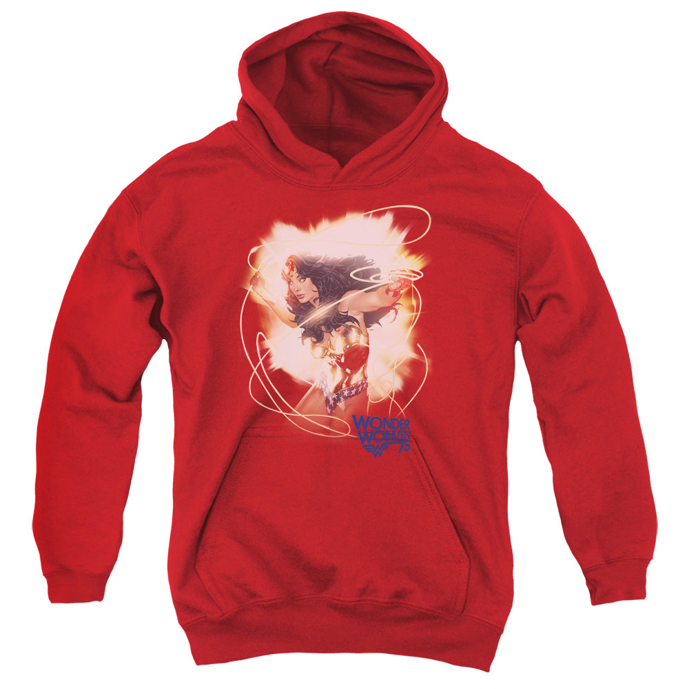 Wonder Woman 75th Burst Kids Youth Hoodie Red