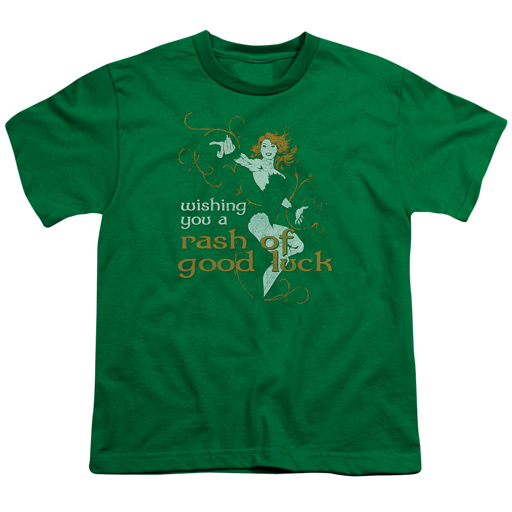 Justice League Rash of Good Luck Kids Youth T Shirt Kelly Green