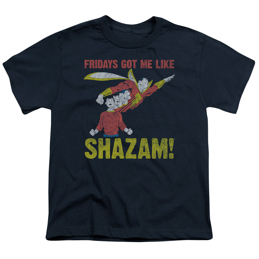 Justice League Fridays Got Me Like Kids Youth T Shirt Navy Blue