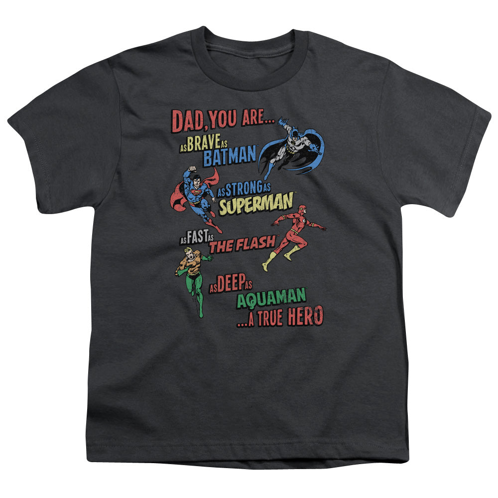 Justice League Dad Hero Kids Youth T Shirt Charcoal