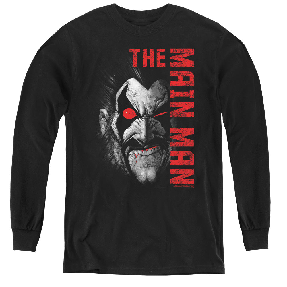 Justice League Main Man Long Sleeve Kids Youth T Shirt Black