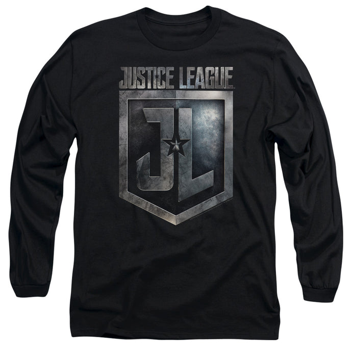 Justice League Movie Shield Logo Mens Long Sleeve Shirt Black