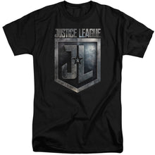 Load image into Gallery viewer, Justice League Movie Shield Logo Mens Tall T Shirt Black