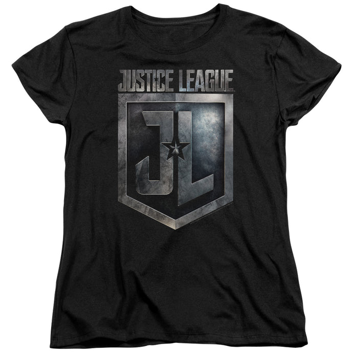 Justice League Movie Shield Logo Womens T Shirt Black