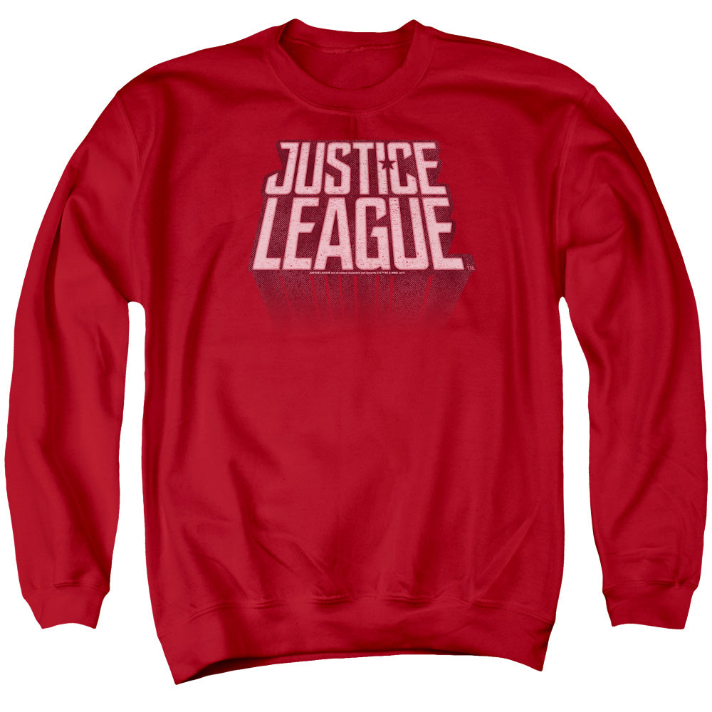 Justice League Movie League Distressed Mens Crewneck Sweatshirt Red