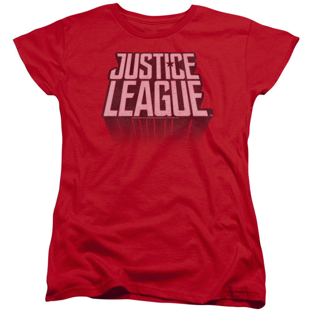 Justice League Movie League Distressed Womens T Shirt Red