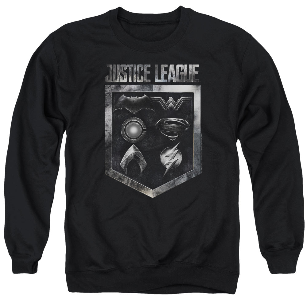 Justice League Movie Shield of Emblems Mens Crewneck Sweatshirt Black