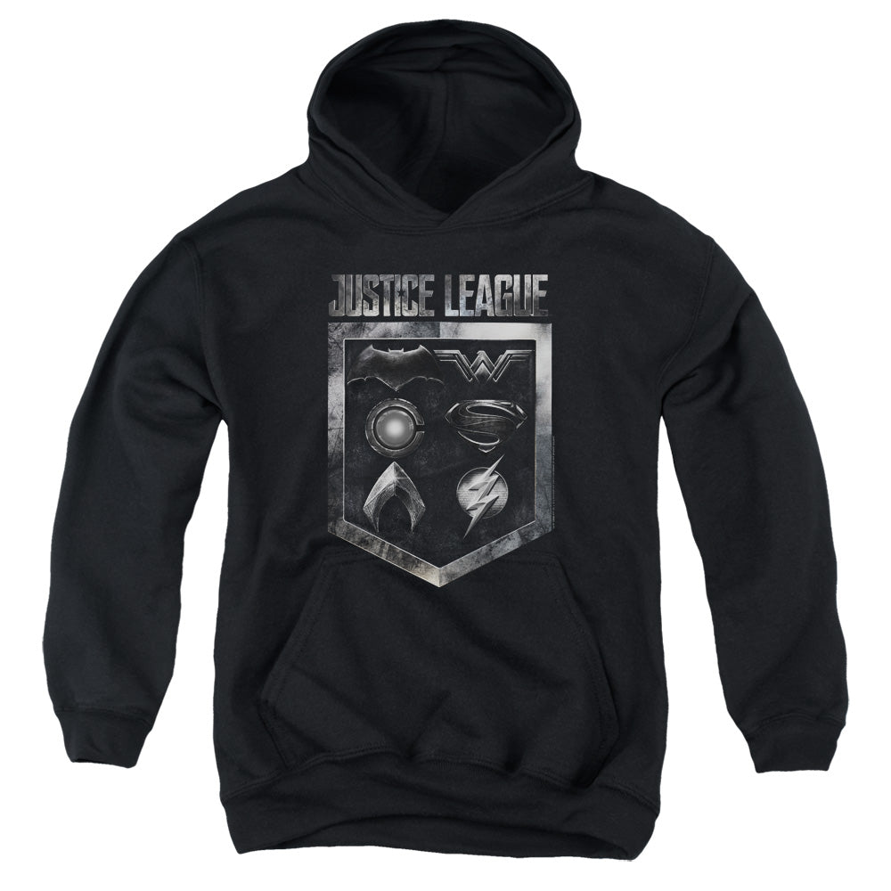 Justice League Movie Shield of Emblems Kids Youth Hoodie Black