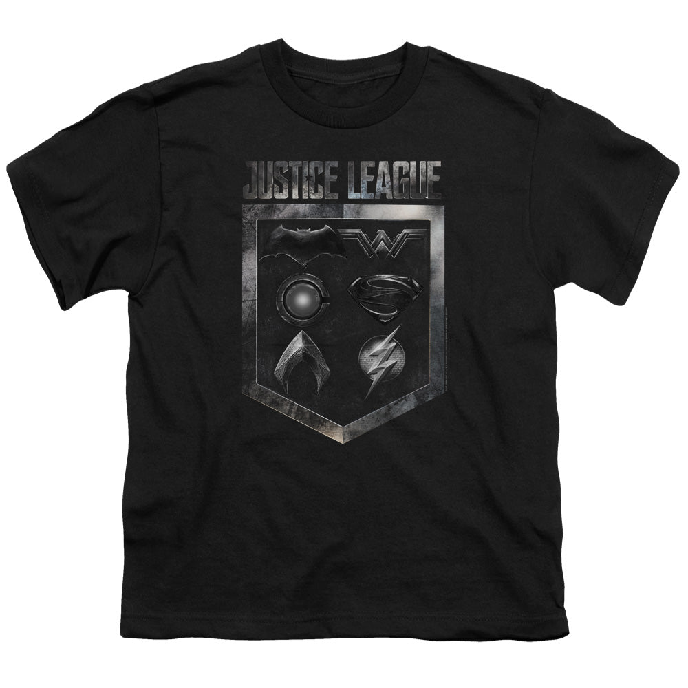 Justice League Movie Shield of Emblems Kids Youth T Shirt Black