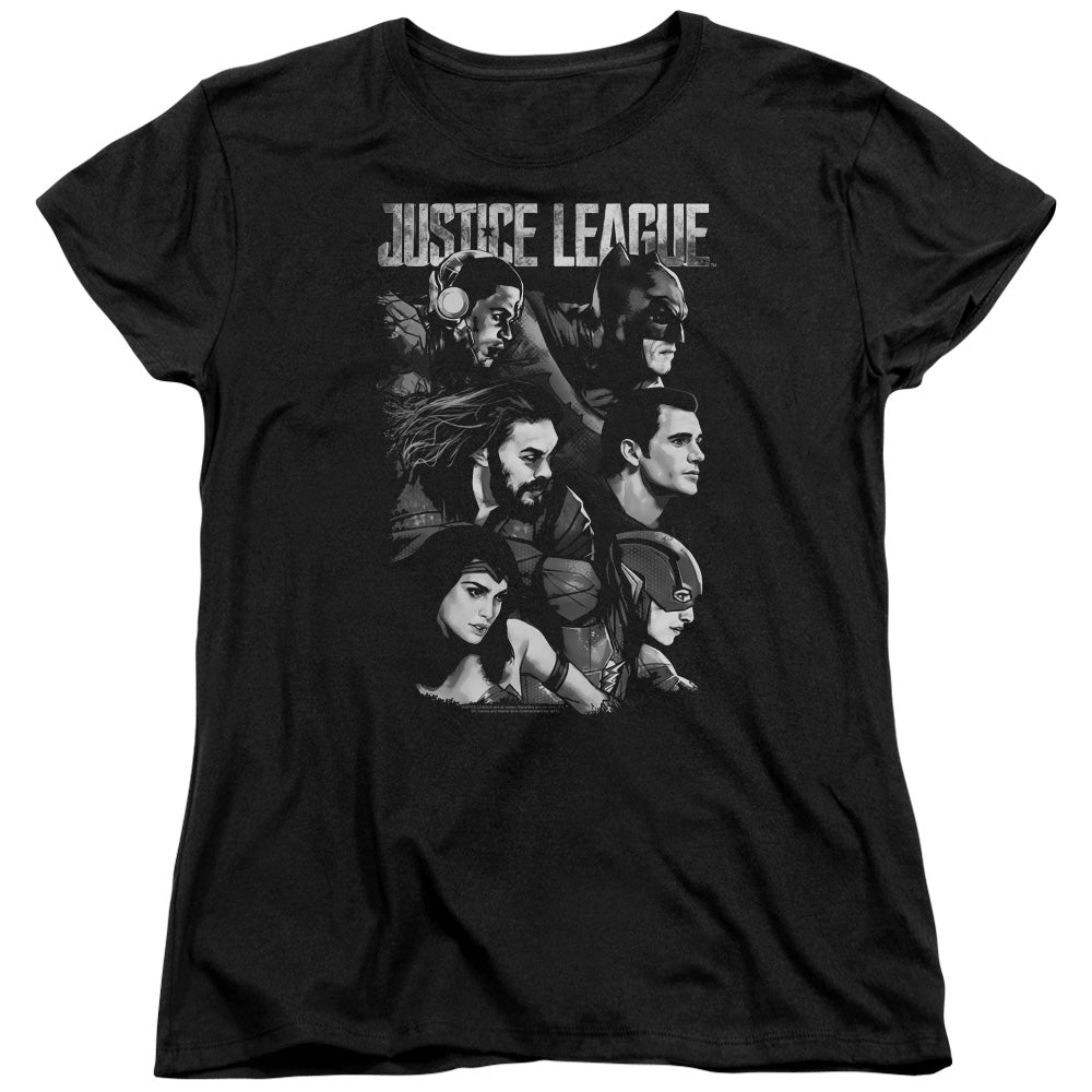 Justice League Movie Pushing Forward Womens T Shirt Black