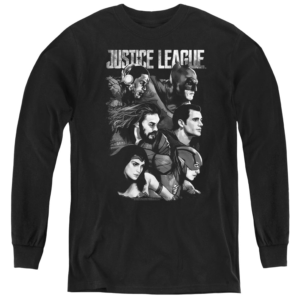 Justice League Movie Pushing Forward Long Sleeve Kids Youth T Shirt Black