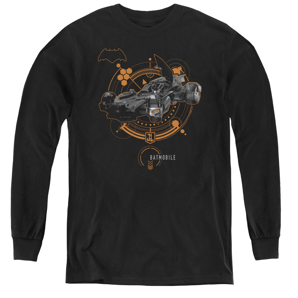 Justice League Movie Batmobile Long Sleeve Kids Youth T Shirt Black