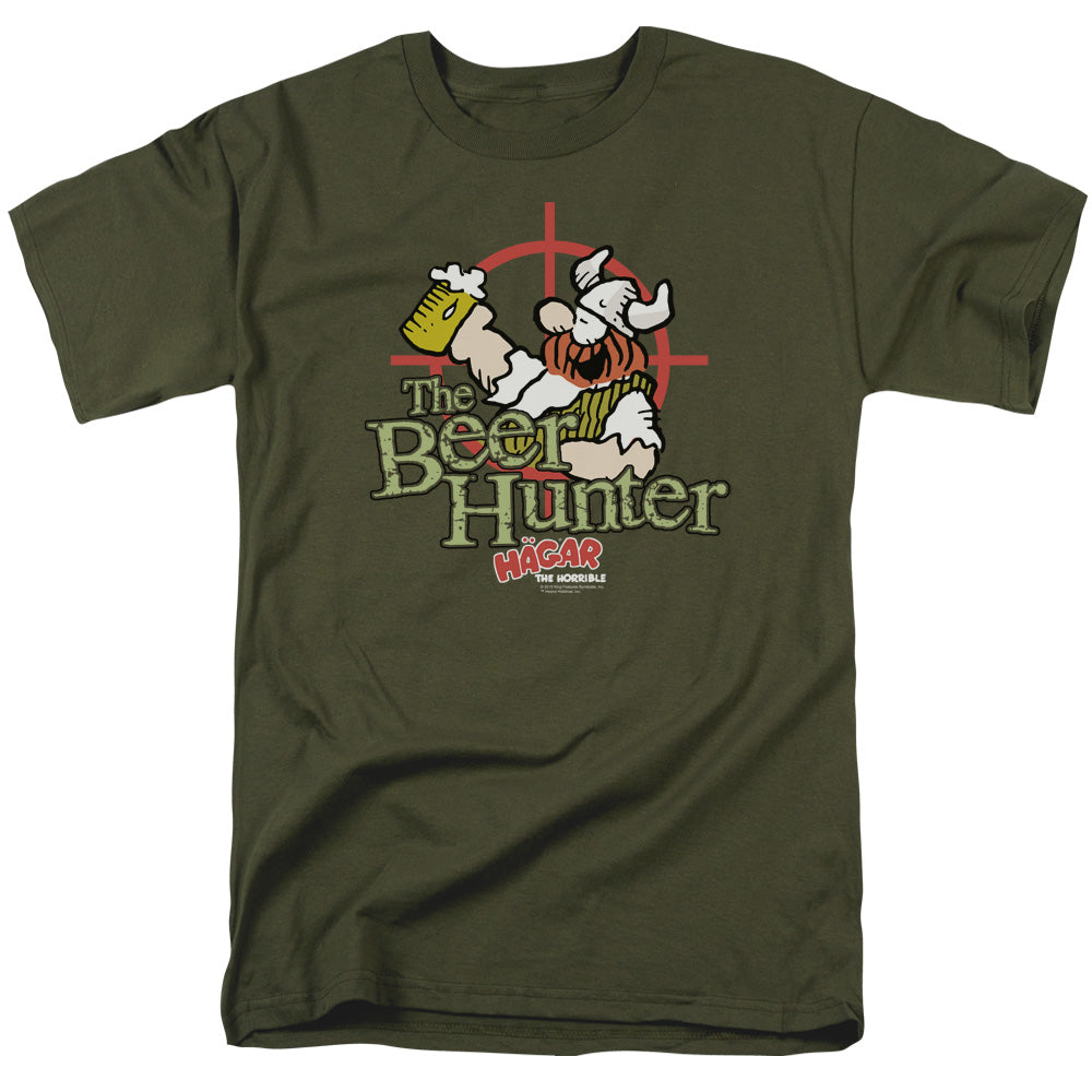 Hagar the Horrible Beer Hunter Mens T Shirt Military Green