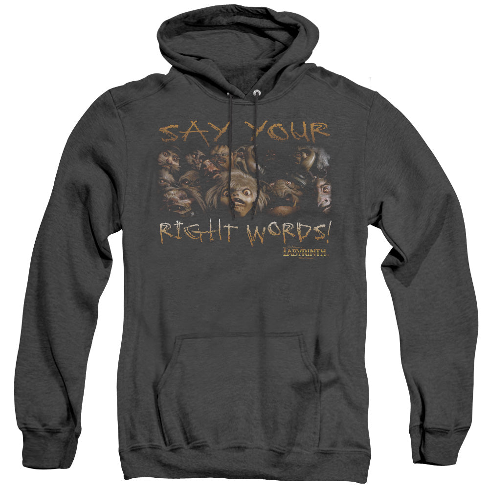 Labyrinth Say Your Right Words Mens Heather Hoodie Black Officially Licensed