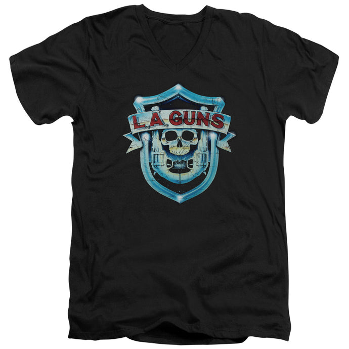L.A. Guns Shield Mens Slim Fit V-Neck T Shirt Black