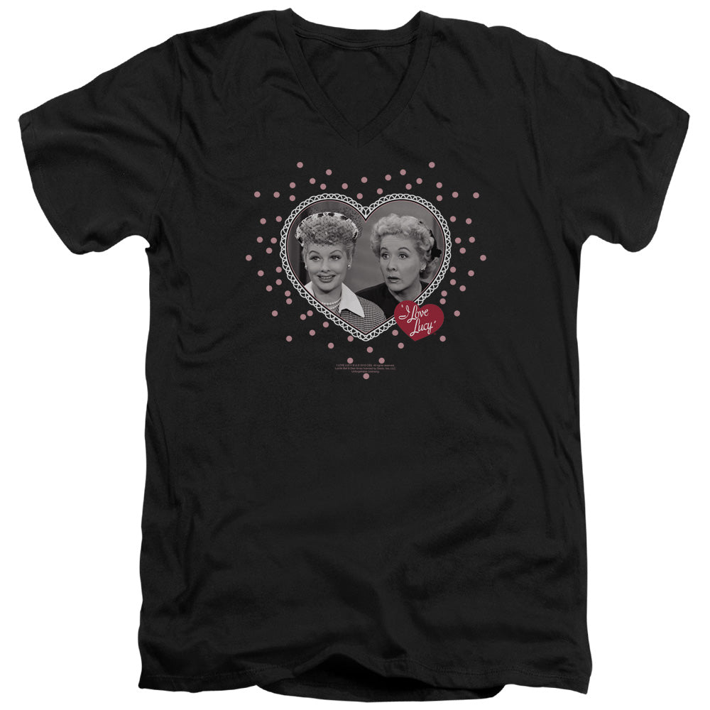 I Love Lucy Hearts and Dots Mens Slim Fit V-Neck T Shirt Black