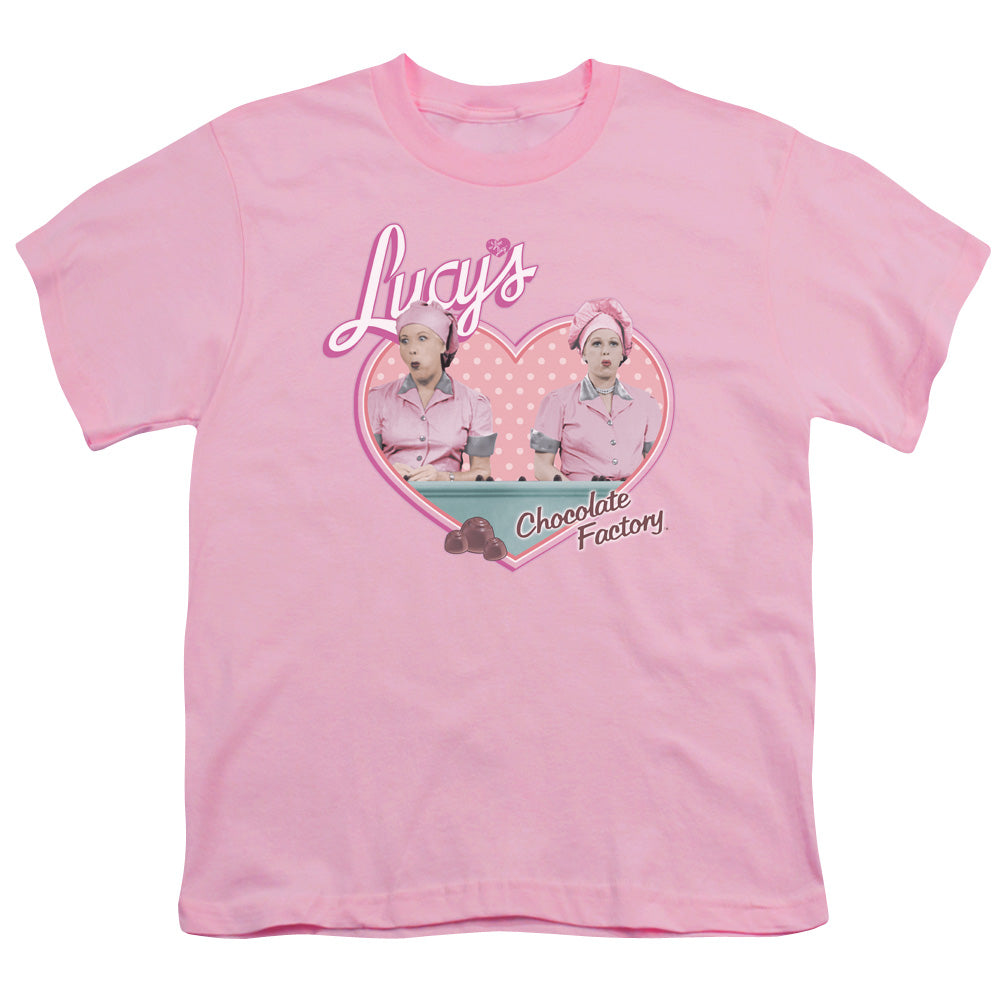 I Love Lucy Chocolate Factory Kids Youth T Shirt Pink