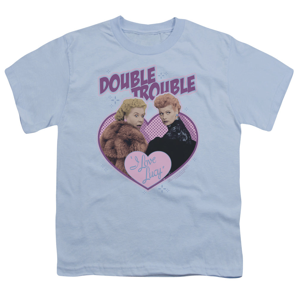 I Love Lucy Double Trouble Kids Youth T Shirt Light Blue