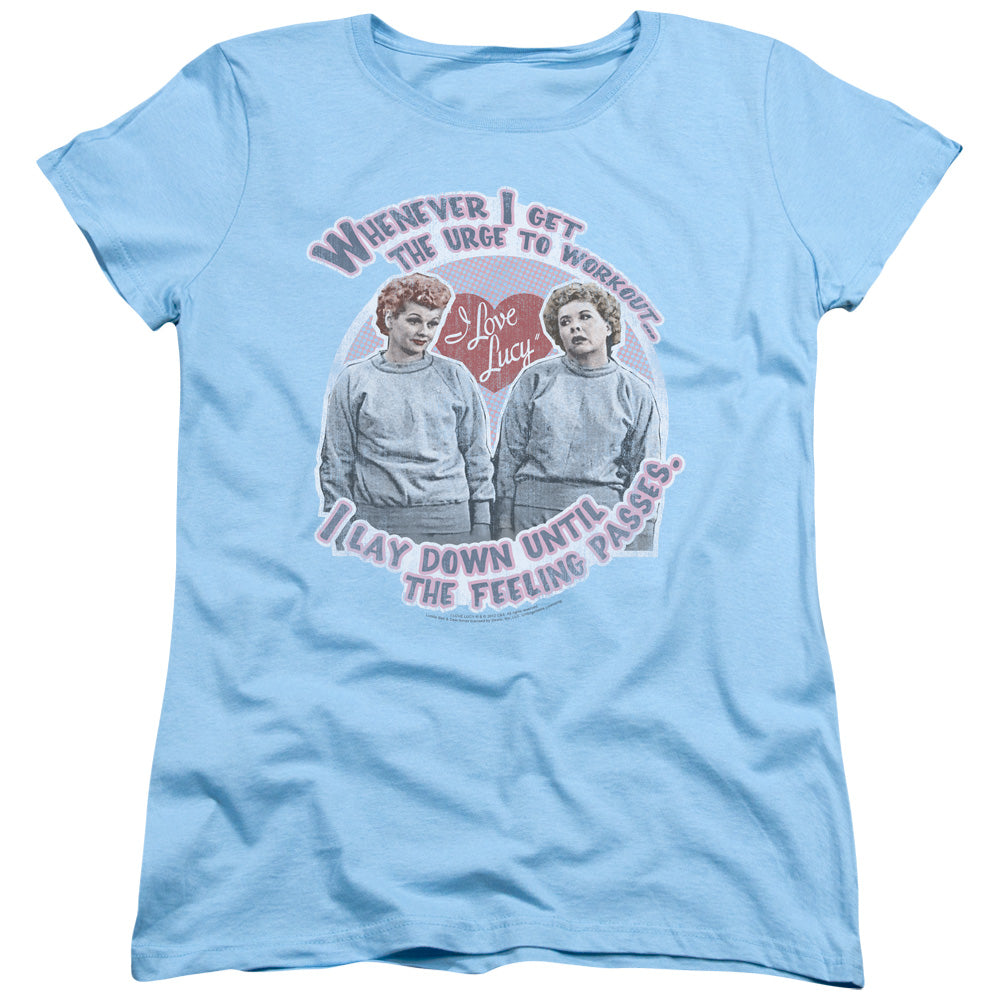 I Love Lucy Lucys Workout Womens T Shirt Light Blue