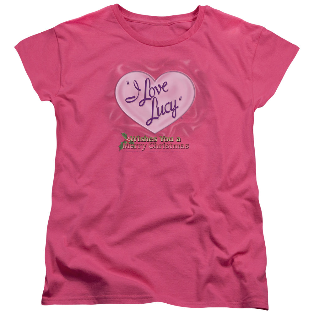 I Love Lucy Christmas Logo Womens T Shirt Hot Pink