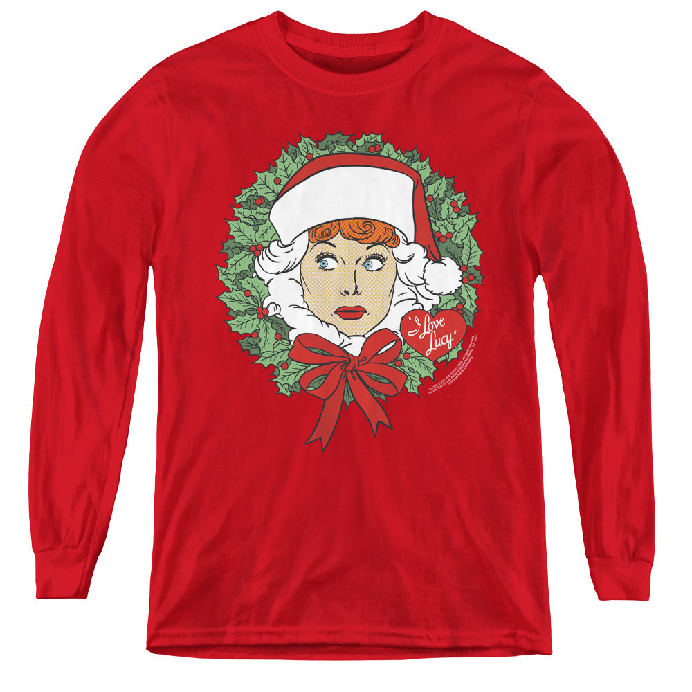 I Love Lucy Wreath Long Sleeve Kids Youth T Shirt Red
