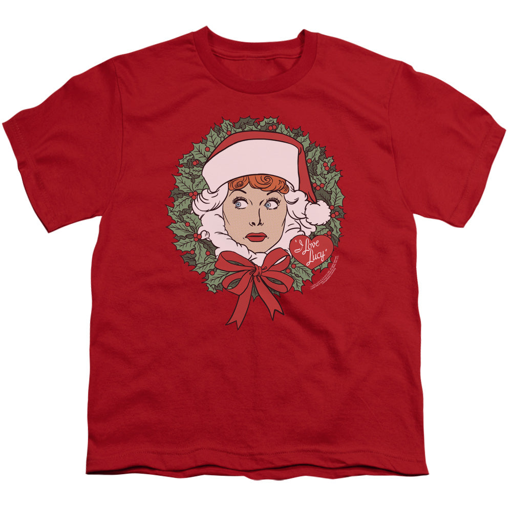 I Love Lucy Wreath Kids Youth T Shirt Red