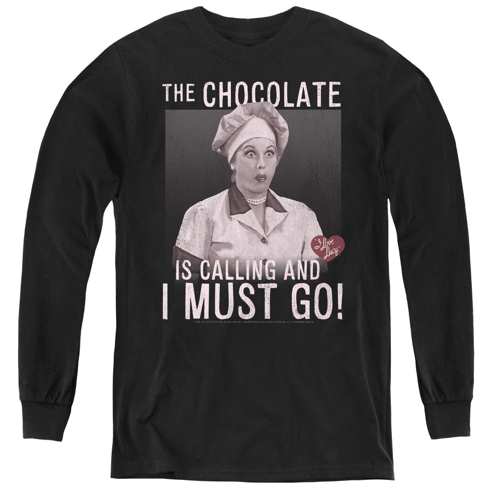 I Love Lucy Chocolate Calling Long Sleeve Kids Youth T Shirt Black