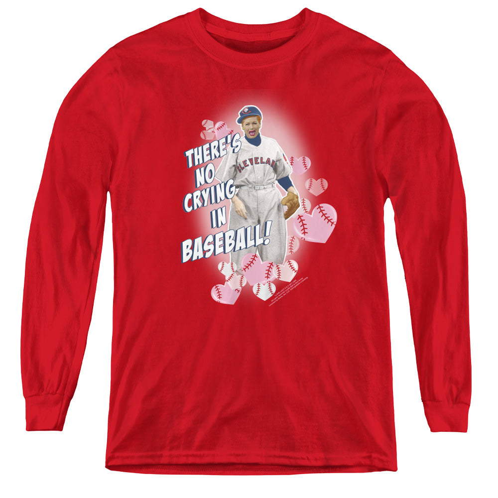 I Love Lucy No Crying in Baseball Long Sleeve Kids Youth T Shirt Red