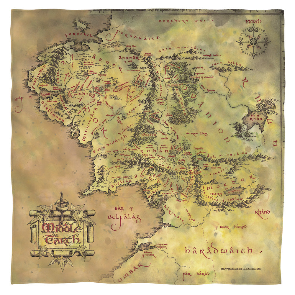 Middle Earth Map Lord of the Rings Bandana Officially Licensed