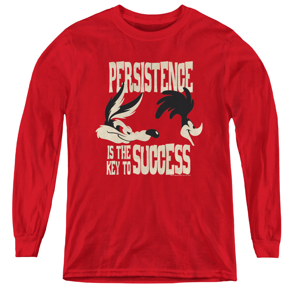 Looney Tunes Persistence Long Sleeve Kids Youth T Shirt Red