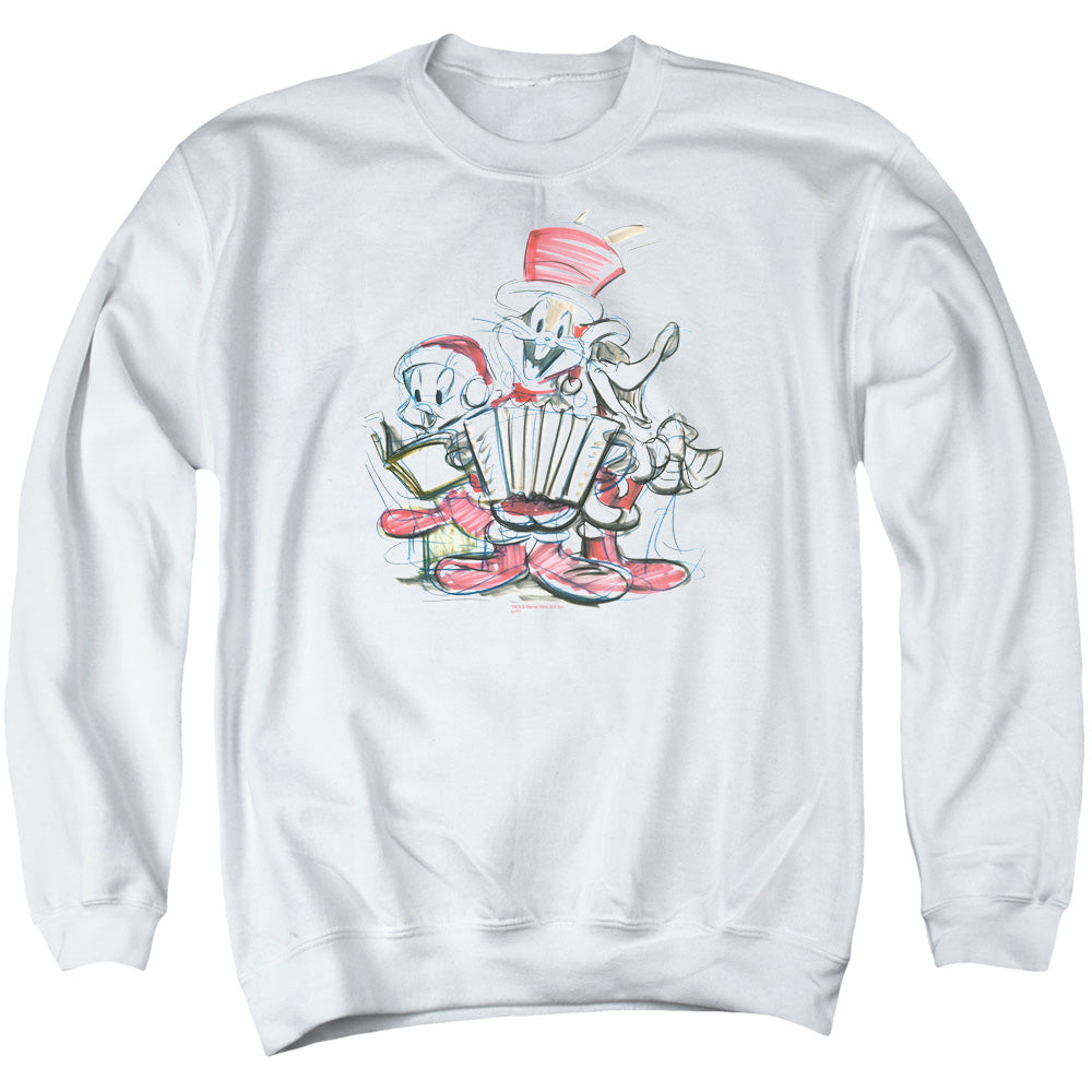 Looney Tunes Holiday Sketch Mens Crewneck Sweatshirt White