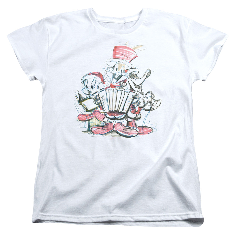 Looney Tunes Holiday Sketch Womens T Shirt White