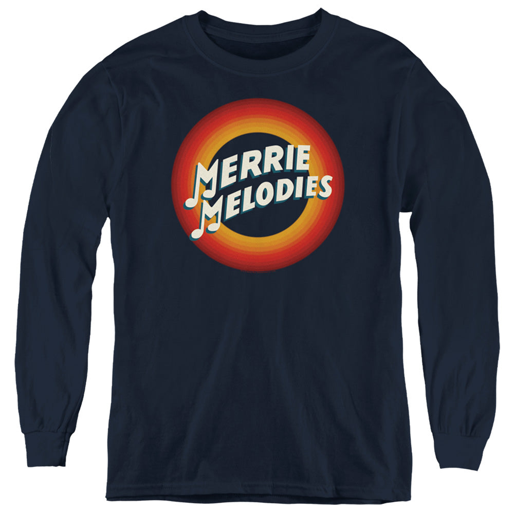 Looney Tunes Merrie Logo Long Sleeve Kids Youth T Shirt Navy Blue