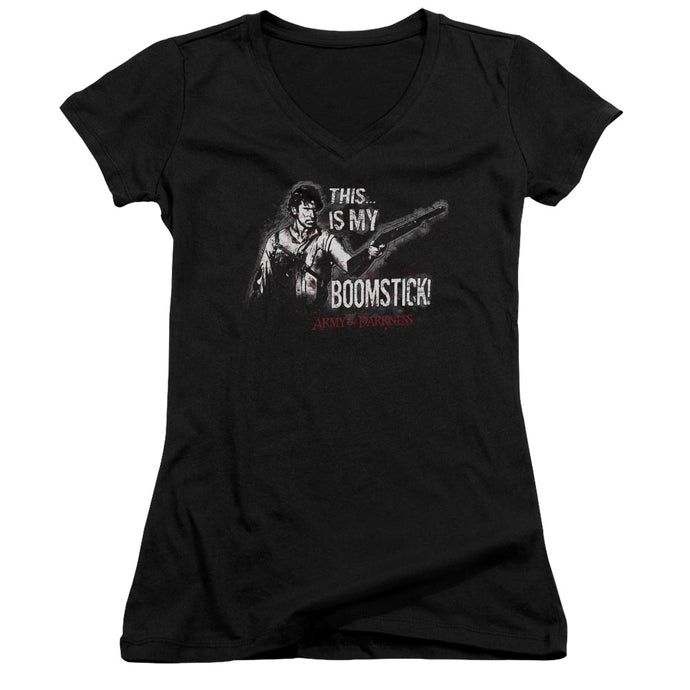 Army Of Darkness Boomstick Junior Sheer Cap Sleeve V-Neck Womens T Shirt Black