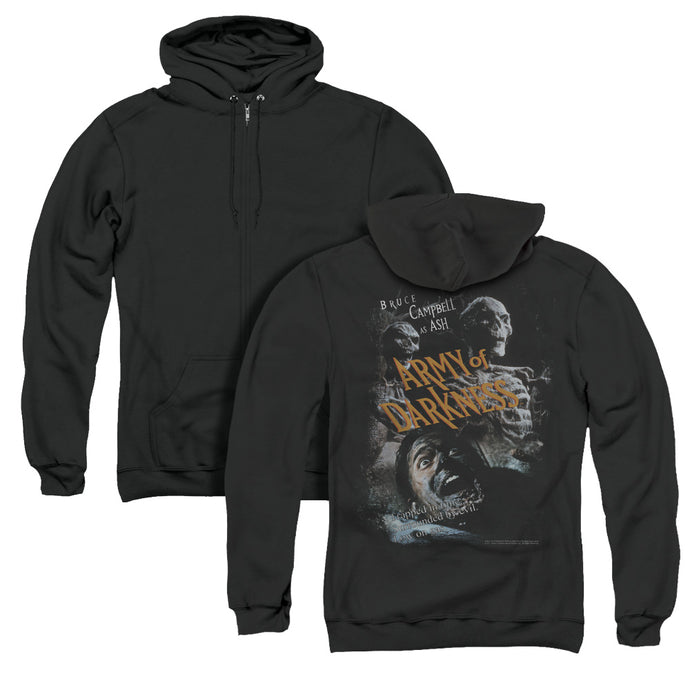 Army Of Darkness Covered Back Print Zipper Mens Hoodie Black