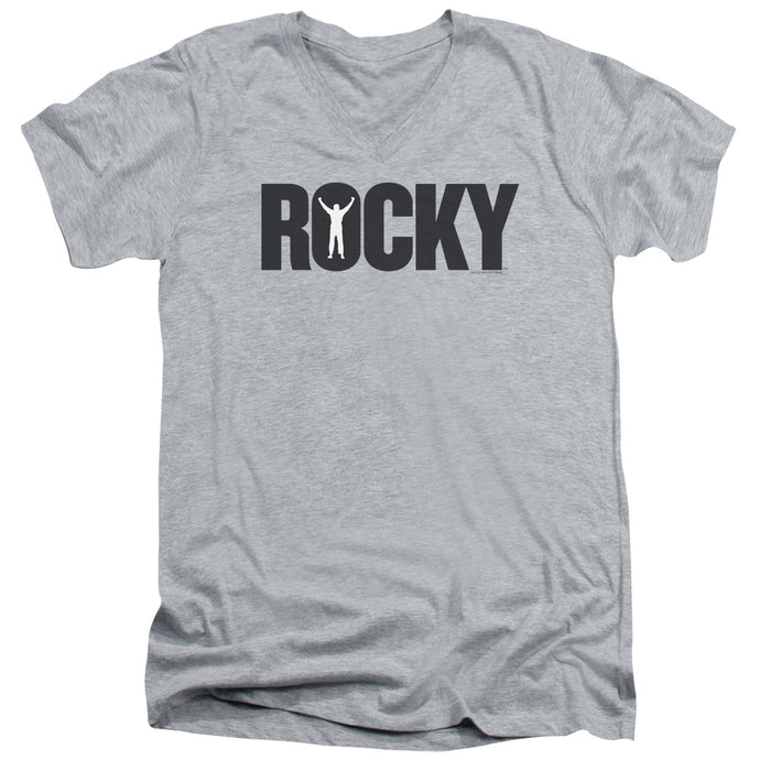 Rocky Logo Mens Slim Fit V-Neck T Shirt Athletic Heather