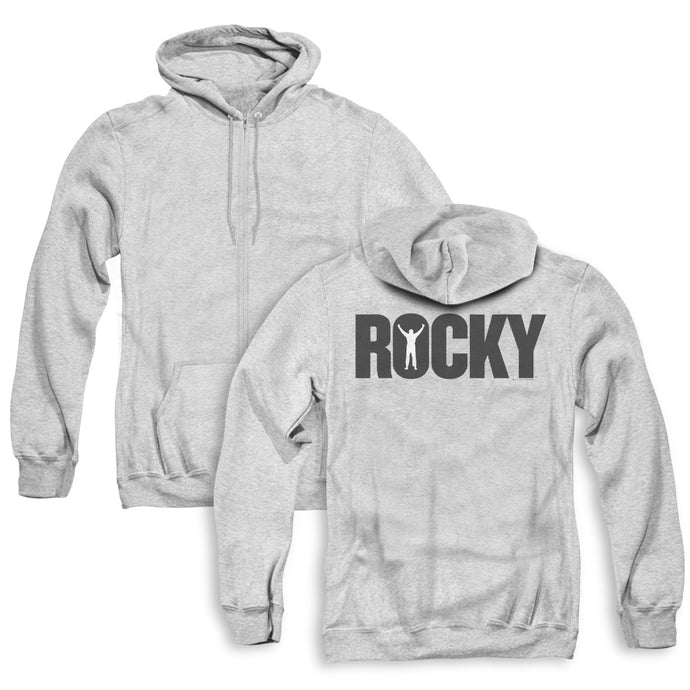 Rocky Logo Back Print Zipper Mens Hoodie Athletic Heather