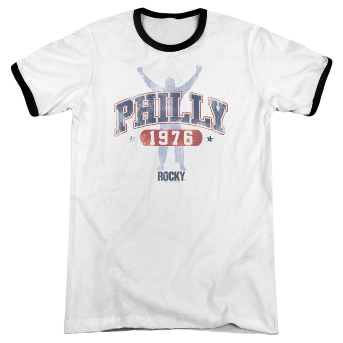 Rocky Philly 1976 Heather Ringer Mens T Shirt White