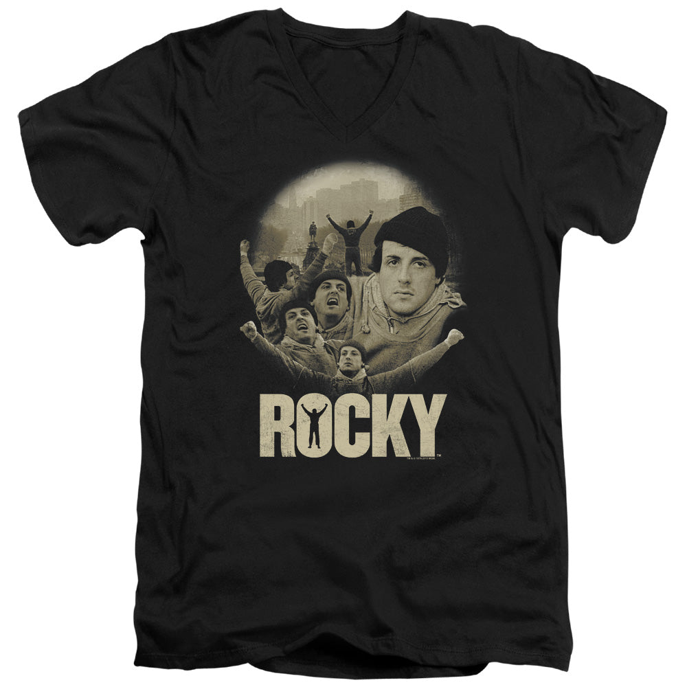 Rocky Feeling Strong Mens Slim Fit V-Neck T Shirt Black
