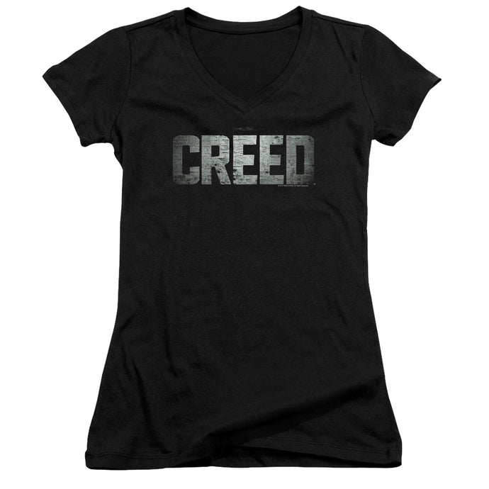 Creed Logo Junior Sheer Cap Sleeve V-Neck Womens T Shirt Black